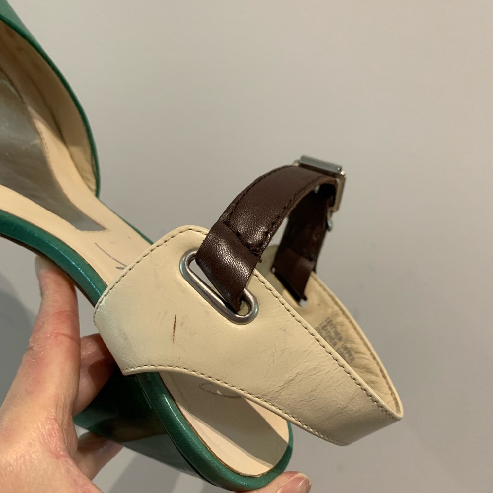 Vintage Style Green Pointed Toe Heels Ankle Strap Colorblock Pumps Size 6 - Picture 12 of 15